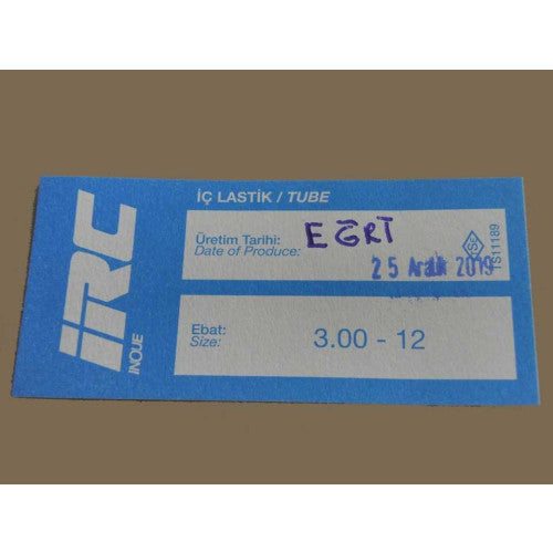IRC İç Lastik 3.00-12 (Eğri Sibop) (8564)