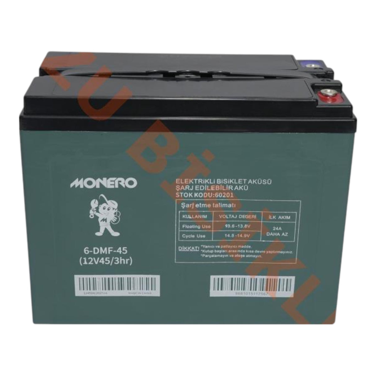 Monero E-Bike Akü 12V-45 Amper (Dar) (223-121-174mm)
