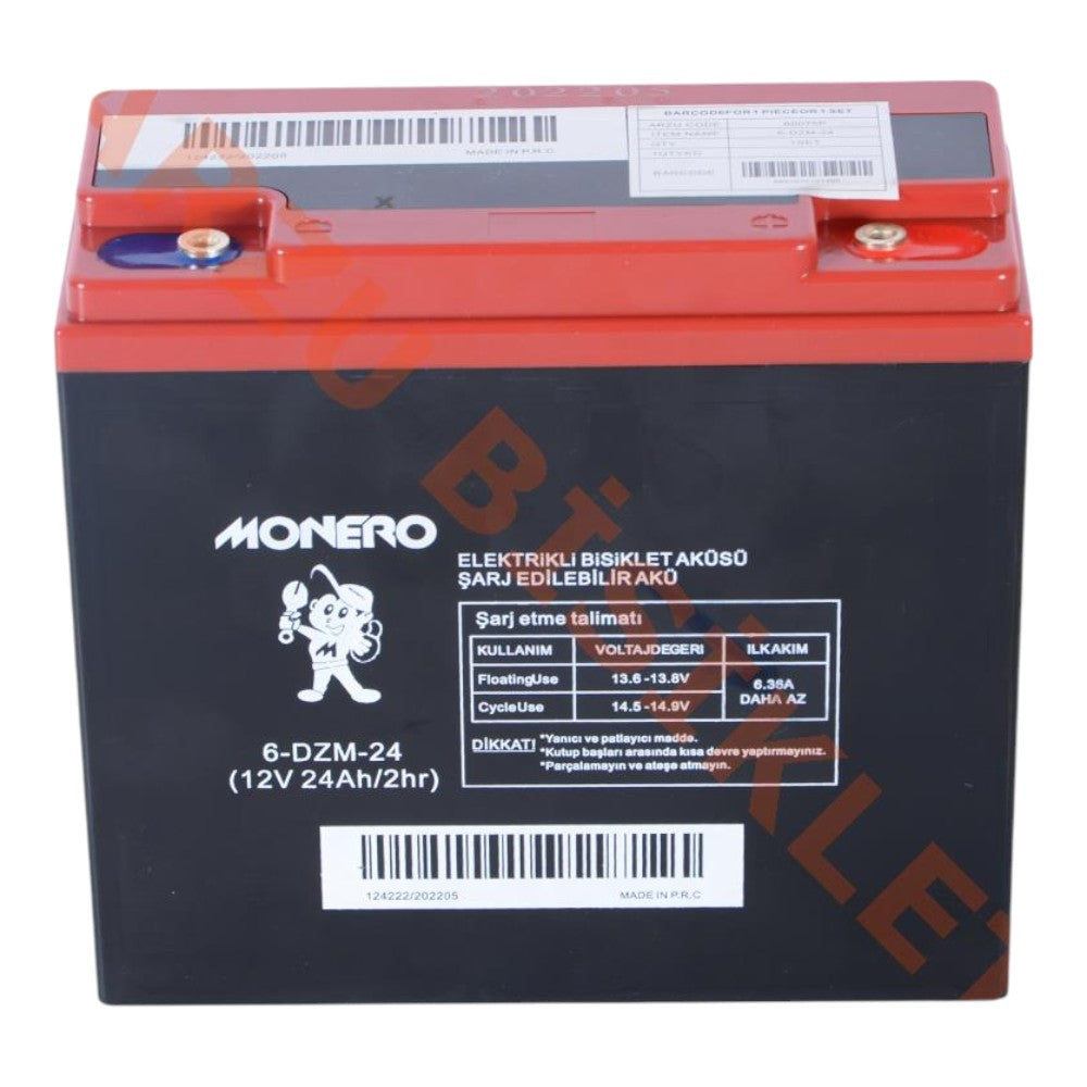 Monero E-Bike Akü 12V-20/24 Amper (DİK) (180*78*170 mm)